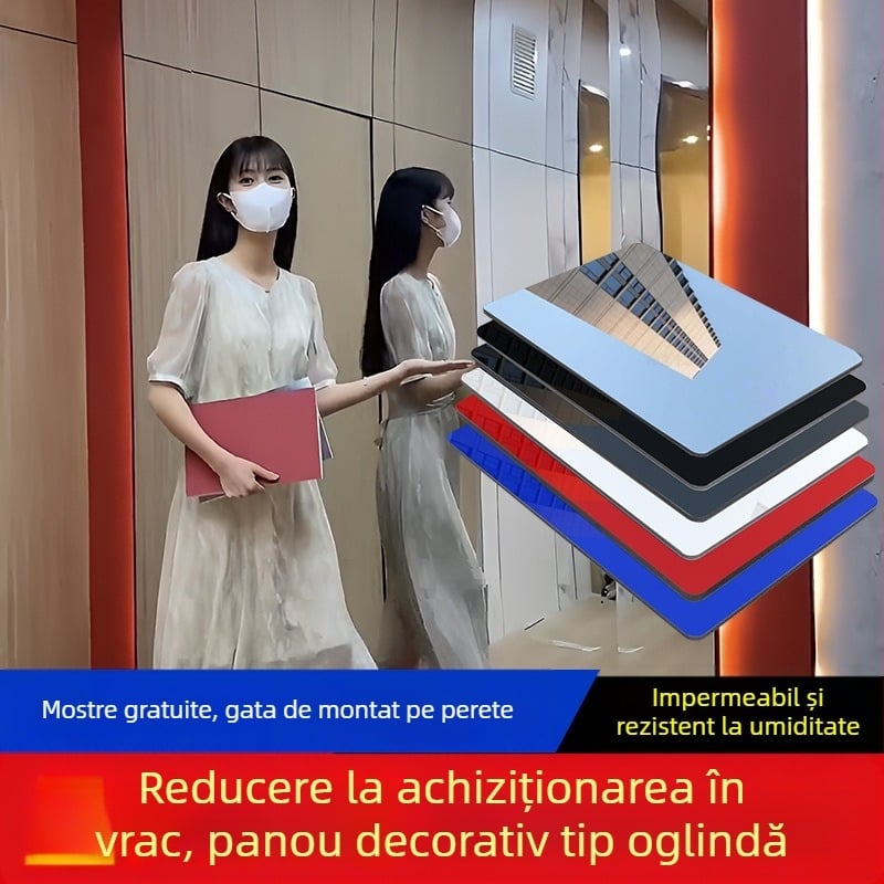 Set panouri oglindă: panou de tavan argintiu, panou oglindă negru cu carbon, panouri de perete din fibre de bambus și lemn, panouri decorative PET din bambus cu cărbune pentru protecția pereților