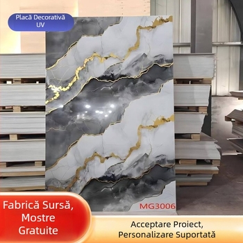 Panou UV din piatră-plastic, imprimare 3D, efect placare cu aur, imprimare HD, decor interior pentru fundalul televizorului