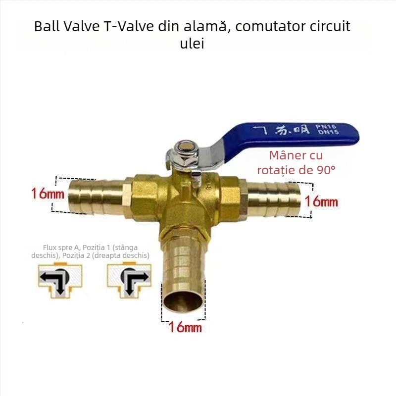 Suming robinet cu bilă din cupru, trei căi, pentru conducte de apă, încălzire și HVAC, controlul circuitului de ulei, cuple pentru furtun