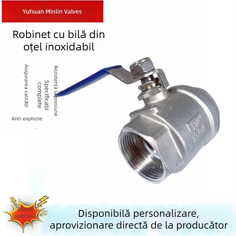 Robinet din oțel inoxidabil cu bilă 201/304, filet interior, din două piese, pentru apă, dimensiuni 1/2 in, 3/4 in, 1 in