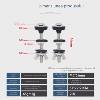 Șurub rezervor toaletă M6, oțel inoxidabil 304, tip split, etanș la scurgeri