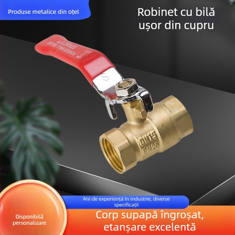 Valvă cu bilă din cupru, manuală, cu filet, îngroșată, pentru aplicații inginerești, cu conectări de 1 inch și 2 inch, pentru apă potabilă.