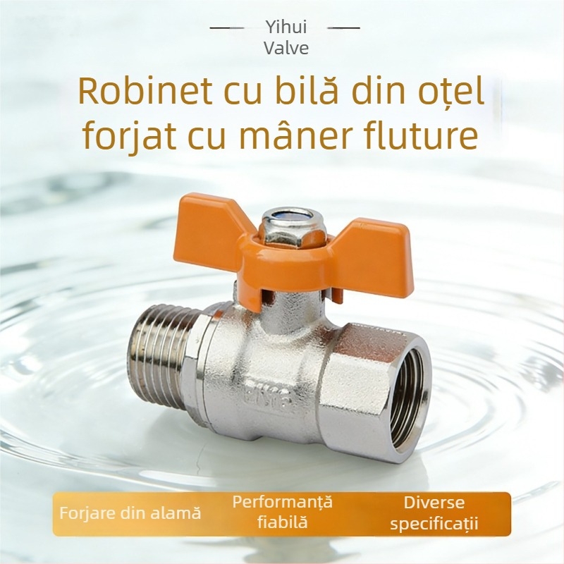 Valvă cu bilă din oțel forjat, îngroșată, rezistentă la temperaturi înalte, pentru gaz natural și conducte de apă, filet intern/extern, mâner fluture, 1/2 inch