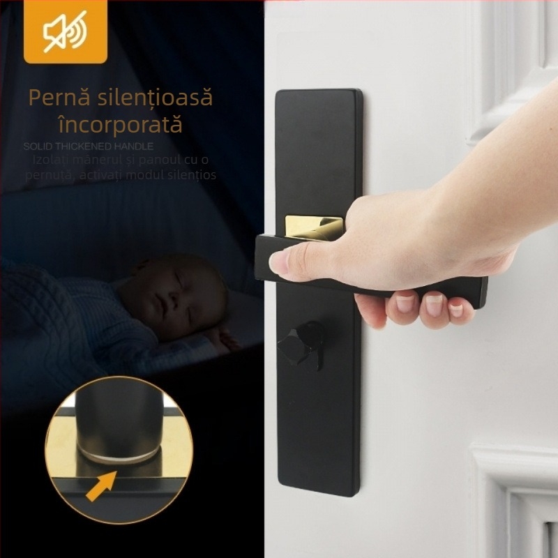Set de încuietori pentru ușă de interior, negru, cu mâner, pentru uși din lemn – universal
