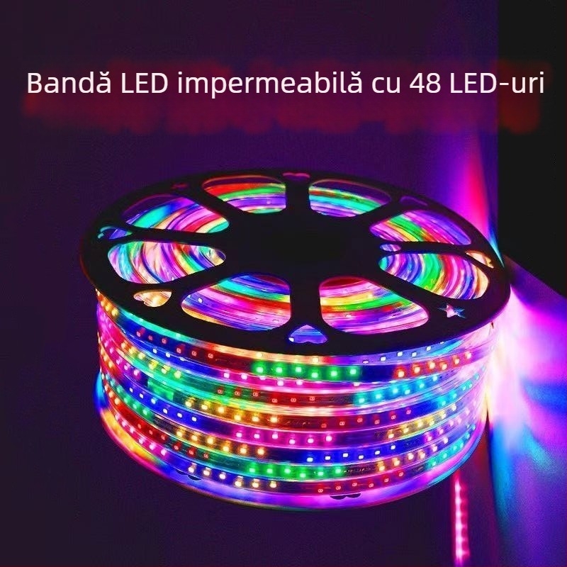 Bandă LED exterioară 220V 2835, șase culori, efect curcubeu curgător pentru iluminat arhitectural exterior