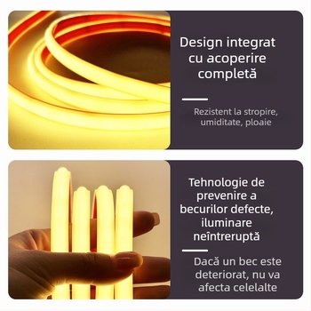 Bandă LED 220V, impermeabilă, autoadezivă, COB, pentru iluminat ambiental la tavan în living