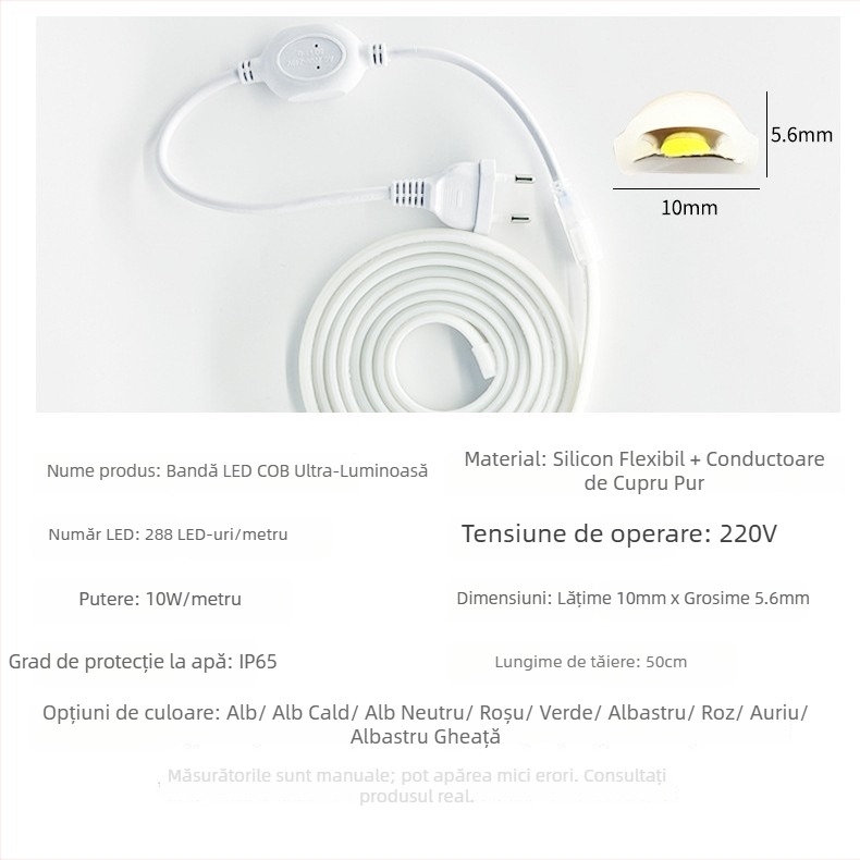 Bandă LED 220V, impermeabilă, autoadezivă, COB, pentru iluminat ambiental la tavan în living