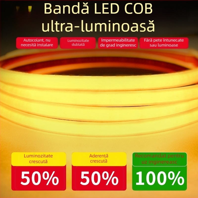 Bandă LED 220V, impermeabilă, autoadezivă, COB, pentru iluminat ambiental la tavan în living