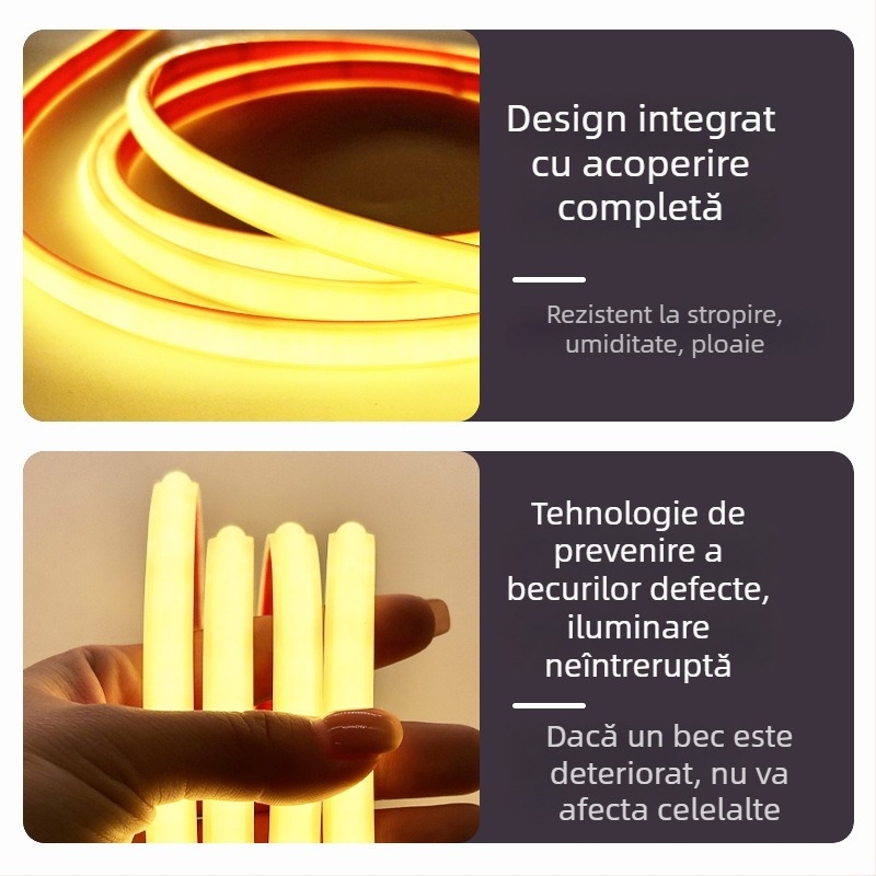 Bandă LED 220V, impermeabilă, autoadezivă, COB, pentru iluminat ambiental la tavan în living