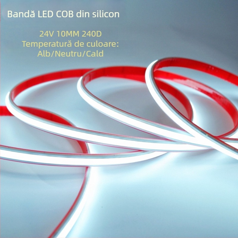 Bandă LED COB rezistentă la apă de 24V pentru exterior – pentru iazuri, piscine și curte, umplută cu rășină epoxidică, IP68, flexibilă, fără zone întunecate
