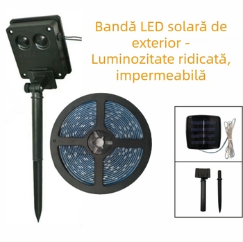Bandă LED solară pentru exterior, 5V/3V, decor pe zidul curții și a grădinii, impermeabilă și luminoasă
