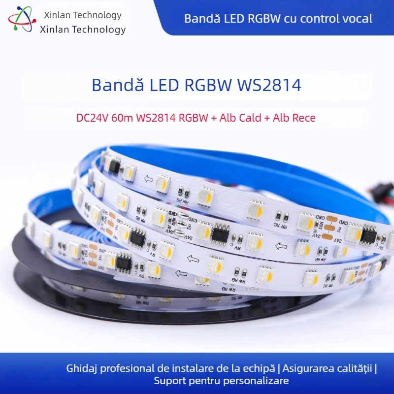 Bandă LED WS2814 Phantom RGBW, 24V tensiune redusă, patru în unu, rezistentă la apă pentru exterior, culoare completă, efect de apă curgătoare