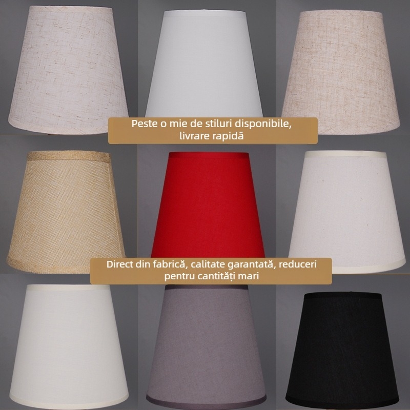 Abajur din in, lucrat manual, pentru candelabre, veioze de noptieră sau podea; mic dimensiune, cu protecție anti-reflexie