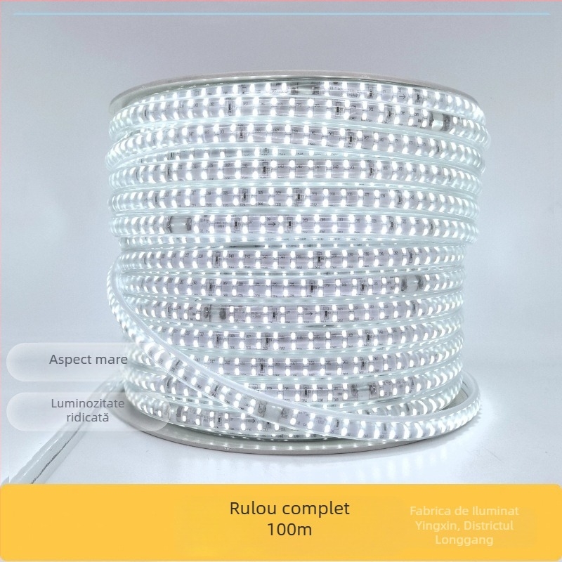 Bandă LED 110V cu lentilă, dublă rând, 180 LED, rezistentă la exterior, impermeabilă, foarte luminoasă, lumină moale