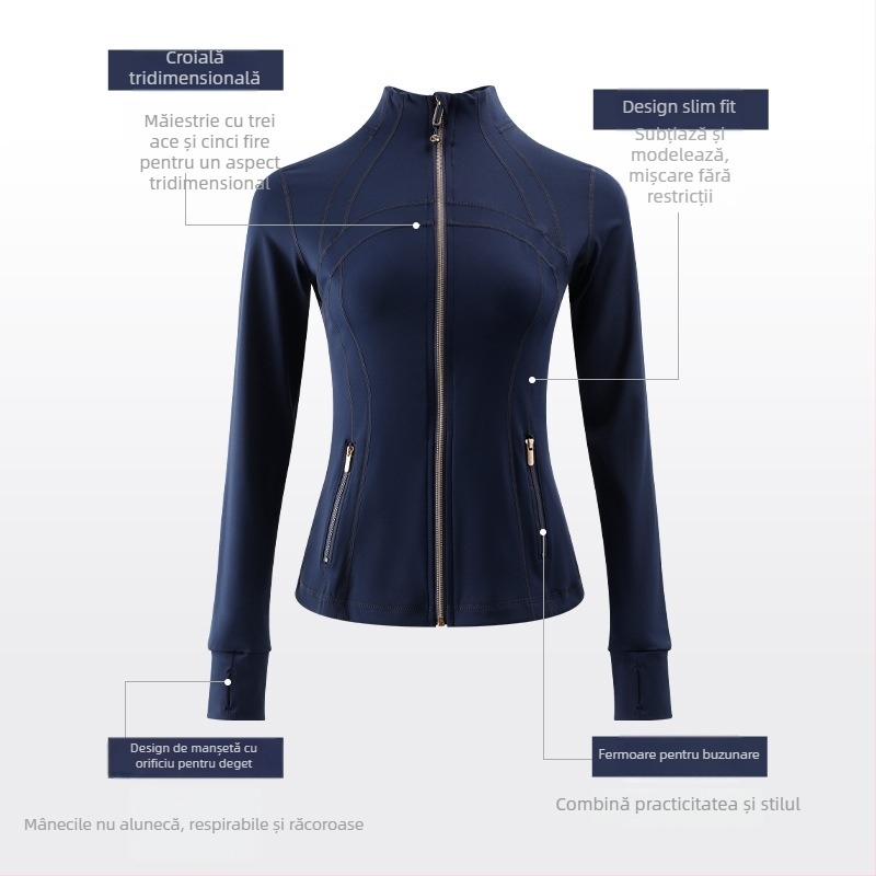 Geacă cu guler înalt, moale și confortabilă, jachetă sport Slim-Fit pentru toate anotimpurile, îmbrăcăminte de yoga pentru femei