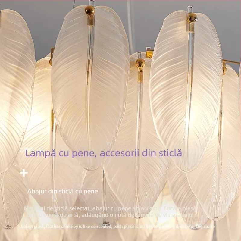 Abajur din sticlă cu pene pentru living și dining