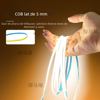 Lumină COB liniară, lățime 5 mm, în canal de aluminiu, pentru montaj încastrat, 12/24 V, pentru dulap de vin și vitrină, poate fi tăiată