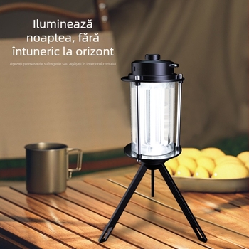 Lampă de camping impermeabilă, multifuncțională, cu lumină albă și galbenă duală, încărcabilă Type-C, portabilă.