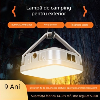 Lampă LED portabilă pentru camping, iluminat în aer liber, autonomie foarte lungă a bateriei, iluminare de cort cu încărcare solară