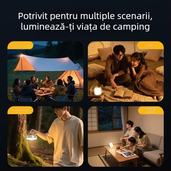 Lampă LED portabilă pentru camping, iluminat în aer liber, autonomie foarte lungă a bateriei, iluminare de cort cu încărcare solară