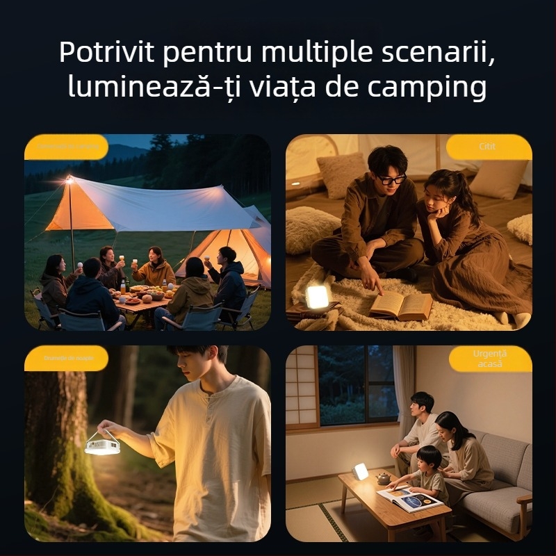 Lampă LED portabilă pentru camping, iluminat în aer liber, autonomie foarte lungă a bateriei, iluminare de cort cu încărcare solară