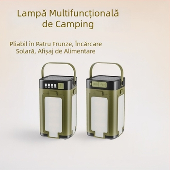 Lampă de camping pentru exterior, cu design pliabil în patru petale, încărcare solară, USB-C, lampă portabilă pentru cort și atmosferă.