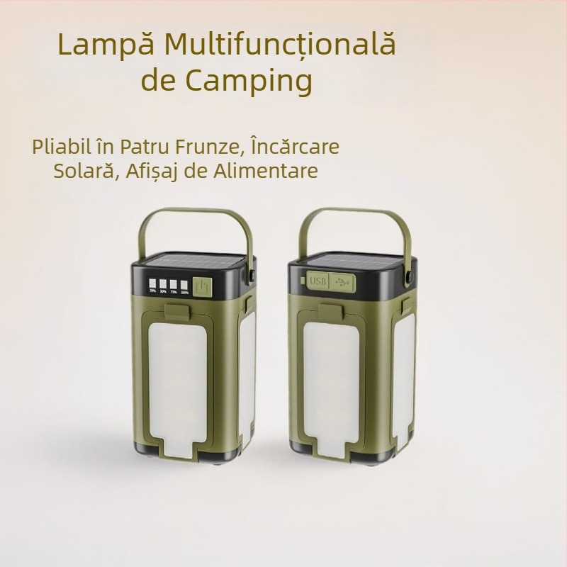 Lampă de camping pentru exterior, cu design pliabil în patru petale, încărcare solară, USB-C, lampă portabilă pentru cort și atmosferă.