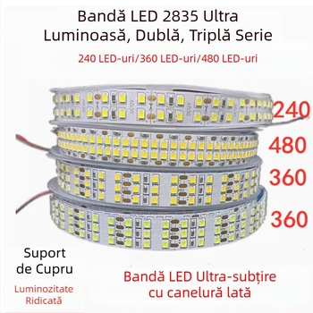 Bandă LED 12V/24V 2835, autoadezivă, dublu rând, iluminare pentru plafon cu 240/360/480 LED-uri