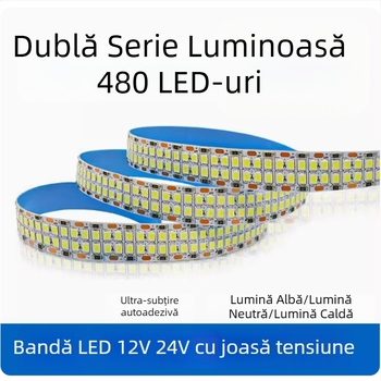 Bandă LED 12V/24V 2835, autoadezivă, dublu rând, iluminare pentru plafon cu 240/360/480 LED-uri