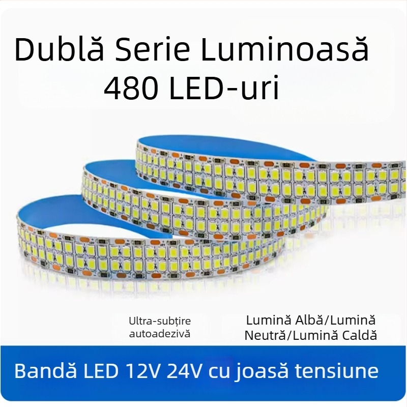 Bandă LED 12V/24V 2835, autoadezivă, dublu rând, iluminare pentru plafon cu 240/360/480 LED-uri