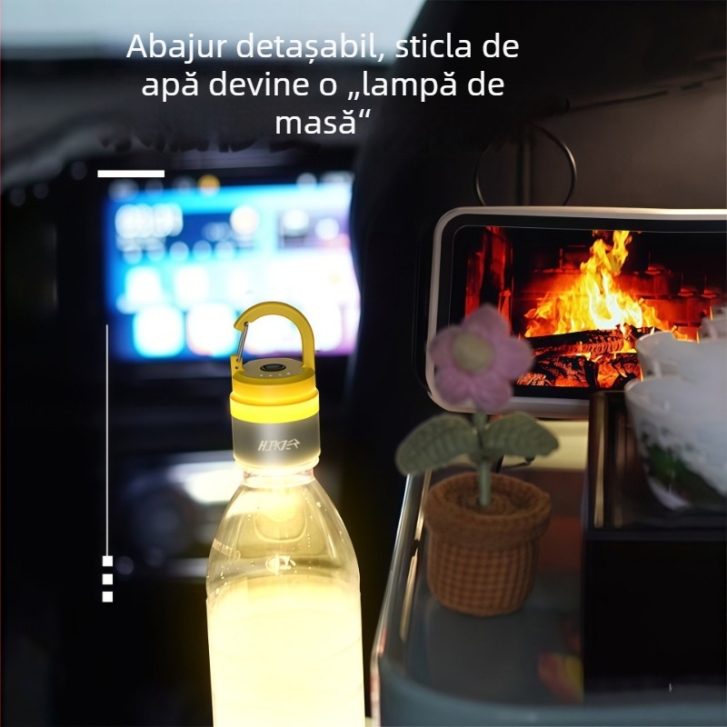 Lampa creativă de camping pentru sticla de apă, iluminare ambientală RGB, lampă suspendată și lanternă cu fascicul