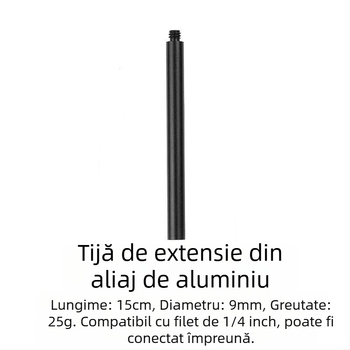 Bară de conectare de 1/4 inch pentru lampă de camping, știft de teren M8, țeavă din aliaj de aluminiu, extensor cu diametrul de 9 mm