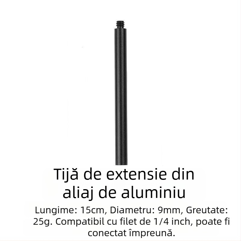 Bară de conectare de 1/4 inch pentru lampă de camping, știft de teren M8, țeavă din aliaj de aluminiu, extensor cu diametrul de 9 mm