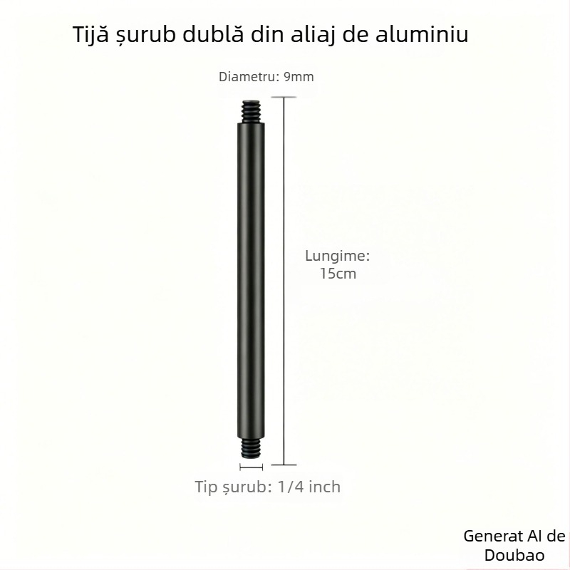 Bară de conectare de 1/4 inch pentru lampă de camping, știft de teren M8, țeavă din aliaj de aluminiu, extensor cu diametrul de 9 mm