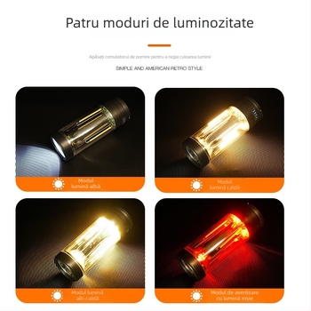Lampă de camping trei în unu: LED reîncărcabilă, lampă de lucru multifuncțională cu avertizare magnetică