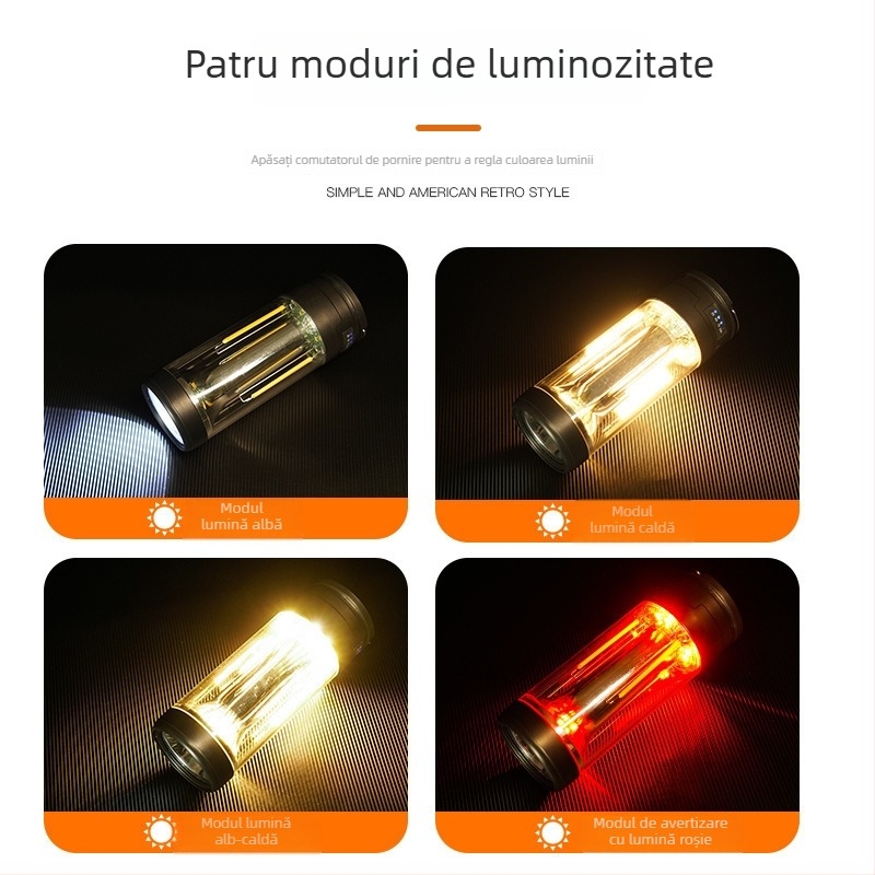 Lampă de camping trei în unu: LED reîncărcabilă, lampă de lucru multifuncțională cu avertizare magnetică