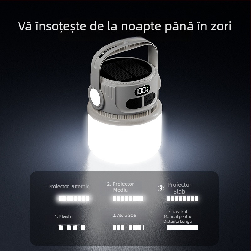 Lumină solară pentru camping, cu alimentare de urgență și durată lungă a bateriei