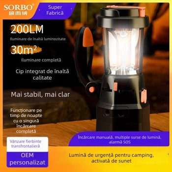 Lanterne LED de urgență pentru camping, cu încărcare manuală, radio și alarmă, portabilă