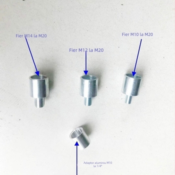 Adaptor pentru brațul de lampă UFO industrial/minier, fier zincat, filet extern M8/M10/M12/M14, filet intern 4‑puncte/6‑puncte