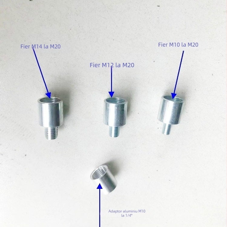 Adaptor pentru brațul de lampă UFO industrial/minier, fier zincat, filet extern M8/M10/M12/M14, filet intern 4‑puncte/6‑puncte