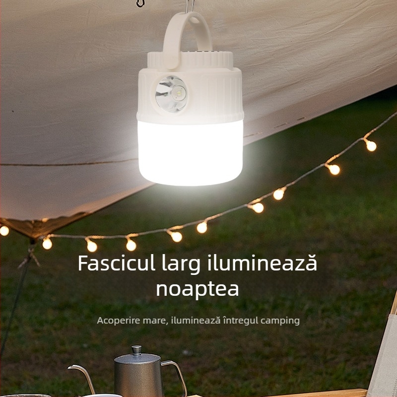 Lumină solară pentru camping, lampă de cort cu design de agățare, iluminare de urgență în cazul întreruperii curentului, reîncărcabilă, cu durată lungă a bateriei