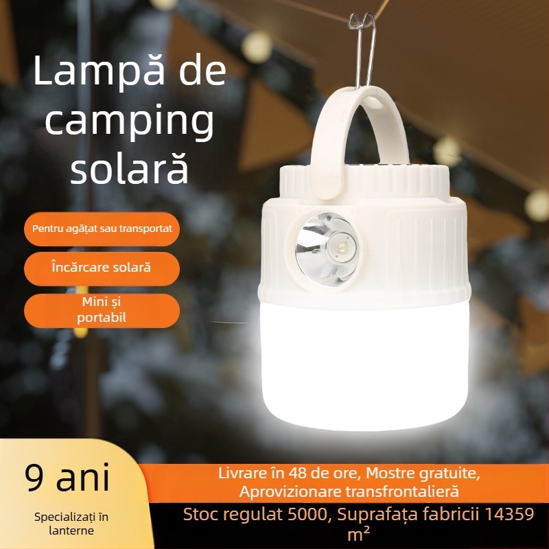 Lumină solară pentru camping, lampă de cort cu design de agățare, iluminare de urgență în cazul întreruperii curentului, reîncărcabilă, cu durată lungă a bateriei