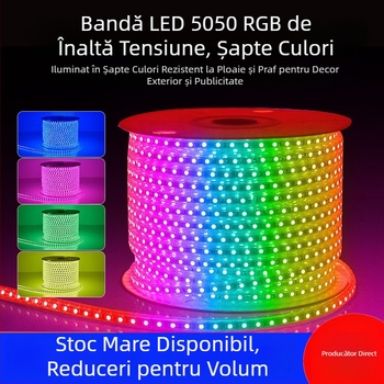 Bandă LED RGB 5050 220V, impermeabilă, exterior, iluminare decorativă gradient de culori