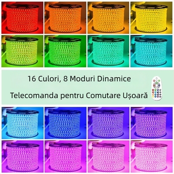 Bandă LED RGB 5050 220V, impermeabilă, exterior, iluminare decorativă gradient de culori