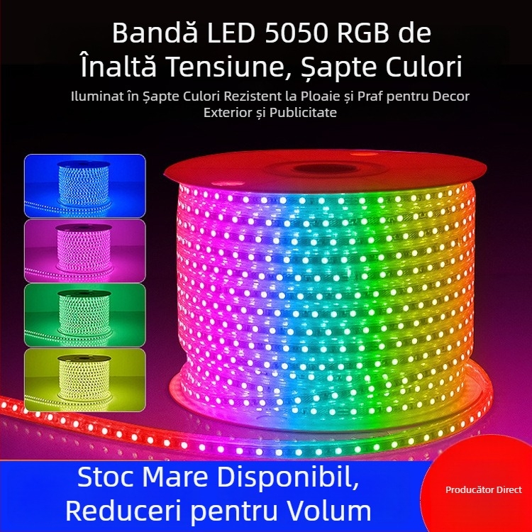 Bandă LED RGB 5050 220V, impermeabilă, exterior, iluminare decorativă gradient de culori