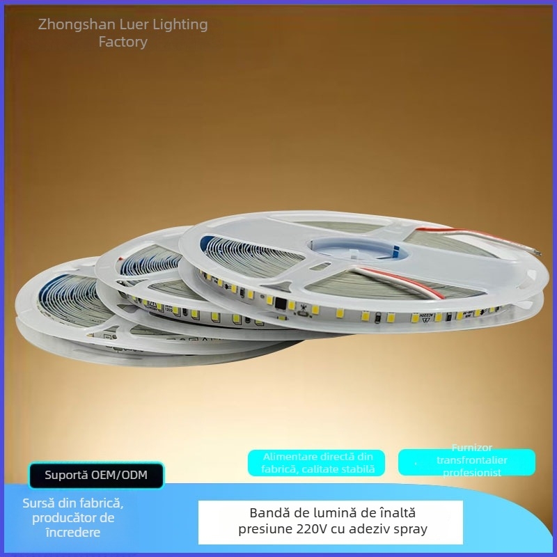 Bandă LED 220V, ultra-luminioasă, fără driver, autoadezivă, 120 LEDuri, 8 mm, 12W, nehidroizolată, iluminare decorativă liniară