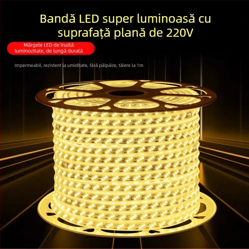 Bandă LED 2835, 220V, impermeabilă și flexibilă pentru iluminat peisaj exterior și interior