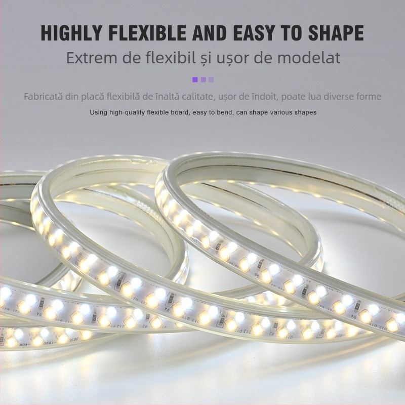Bandă LED bi-color, 220V, impermeabilă pentru exterior, flexibilă, 3030 LED