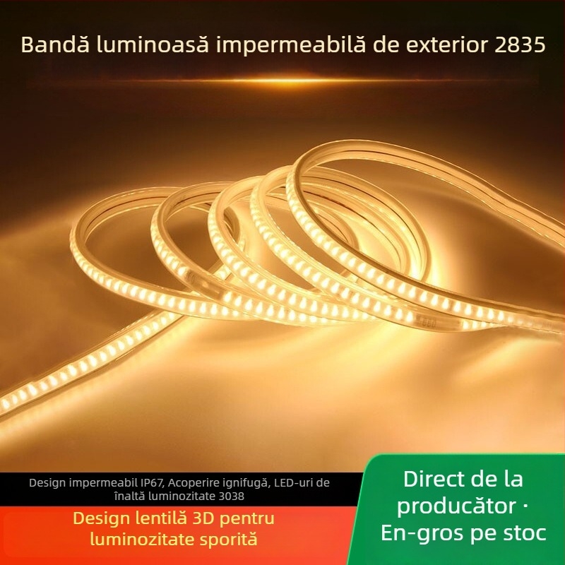 Bandă LED 220V, impermeabilă pentru exterior, 2835, 3038, suprafață curbată pentru iluminare inginerească, decor interior și exterior