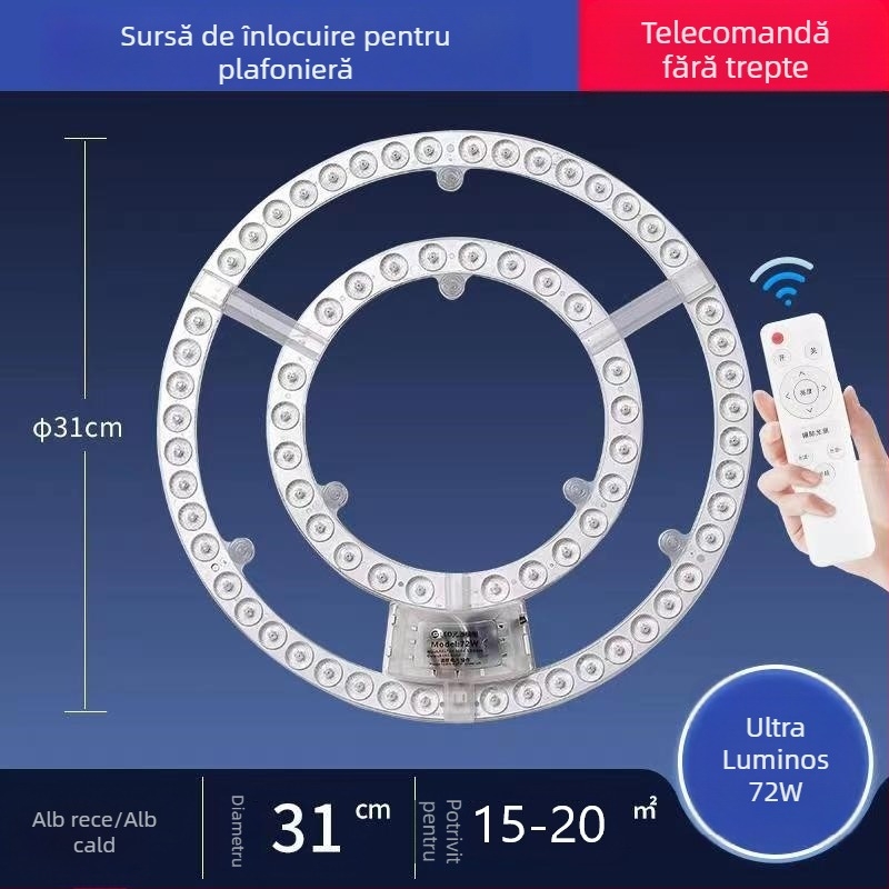 Placuta LED pentru plafon – retrofit, lampă circulară cu telecomandă, LED-uri ultra-luminoase economice și panou de iluminat cu reglaj fără trepte